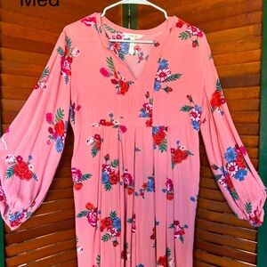 Floral Pink Dress with Long Sleeves